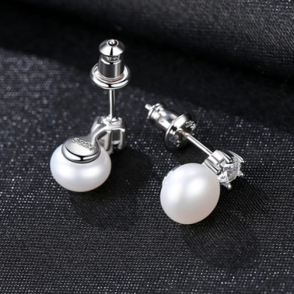 Simple Round CZ Shell Pearl 925 Sterling Studs Earrings