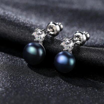 Simple Round CZ Shell Pearl 925 Sterling Studs Earrings