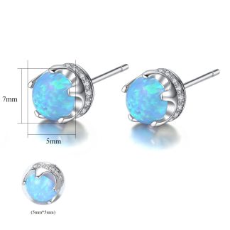 Simple Round Created Opal CZ 925 Sterling Silver Stud Earrings