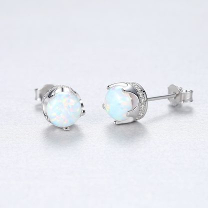 Simple Round Created Opal CZ 925 Sterling Silver Stud Earrings