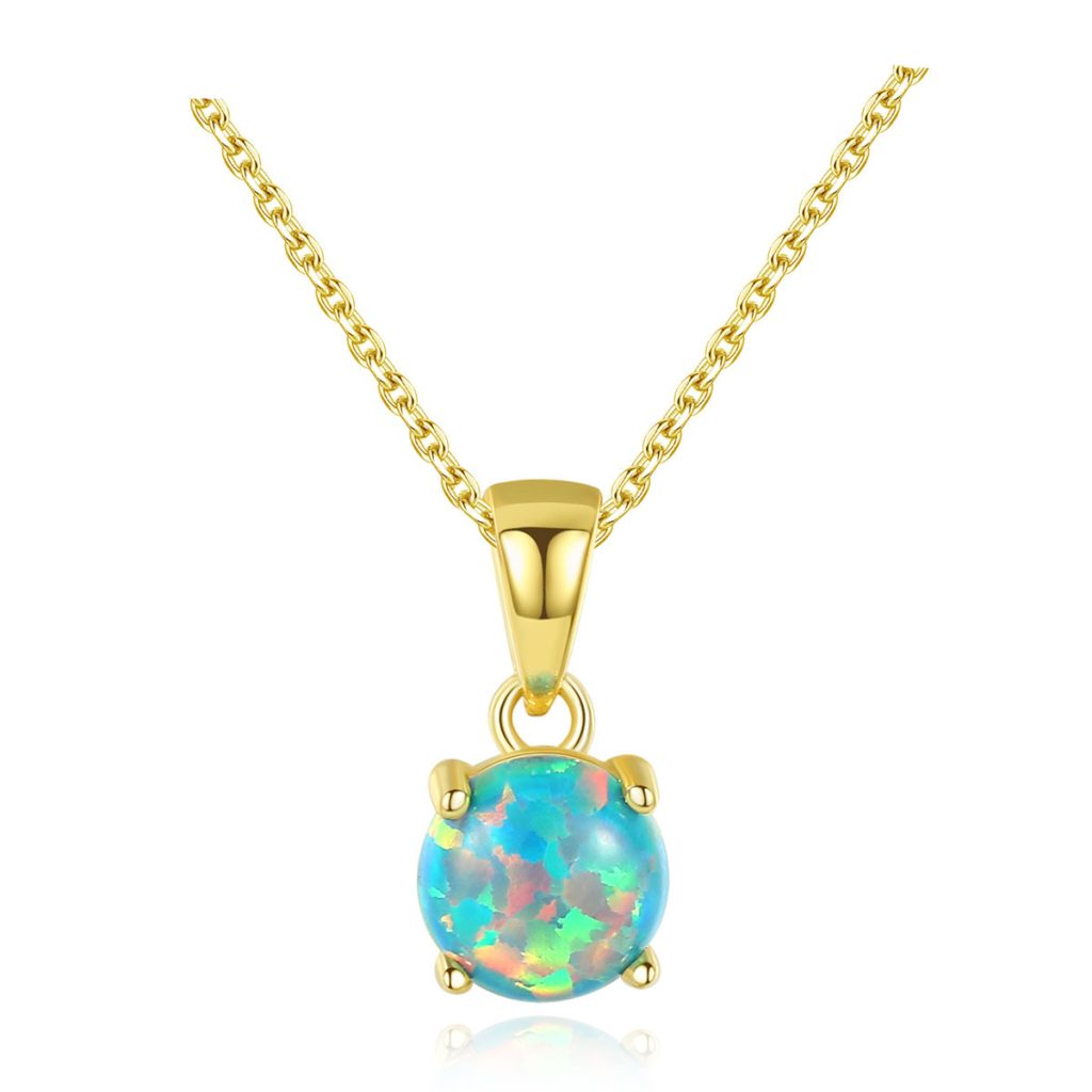 Elegant Round Created Opal 925 Sterling Silver Necklace