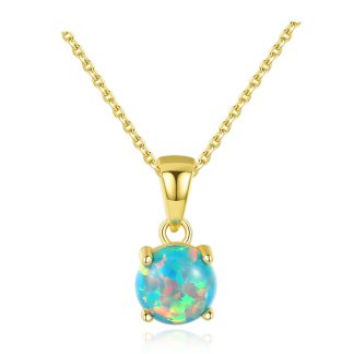 Elegant Round Created Opal 925 Sterling Silver Necklace