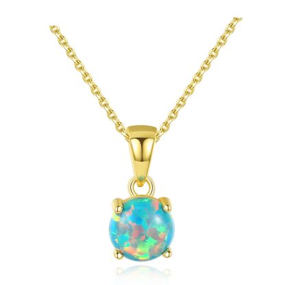 Elegant Round Created Opal 925 Sterling Silver Necklace