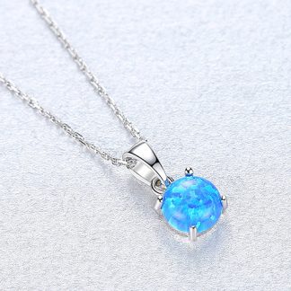 Elegant Round Created Opal 925 Sterling Silver Necklace