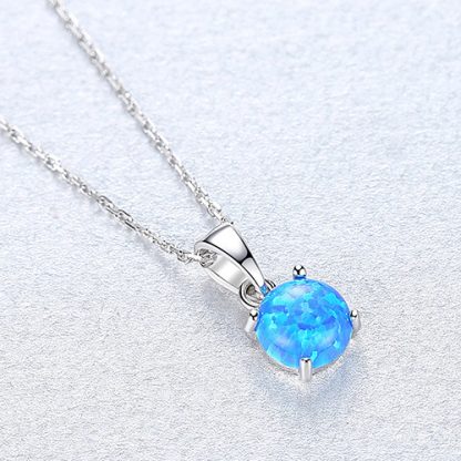 Elegant Round Created Opal 925 Sterling Silver Necklace
