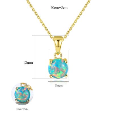 Elegant Round Created Opal 925 Sterling Silver Necklace
