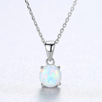 Elegant Round Created Opal 925 Sterling Silver Necklace