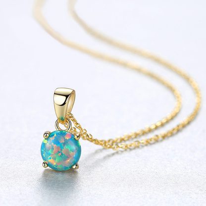 Elegant Round Created Opal 925 Sterling Silver Necklace