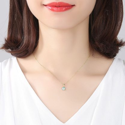 Elegant Round Created Opal 925 Sterling Silver Necklace