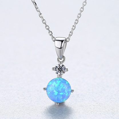 Simple Round Created Opal CZ 925 Sterling Silver Necklace