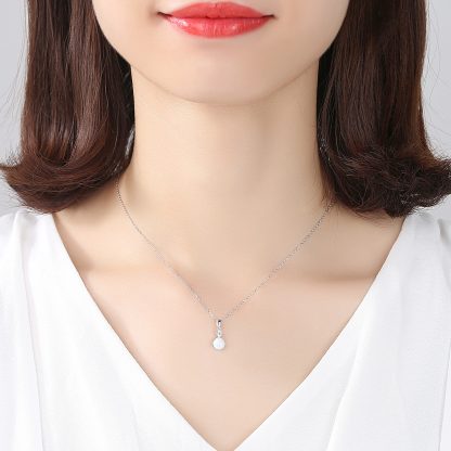 Simple Round Created Opal CZ 925 Sterling Silver Necklace