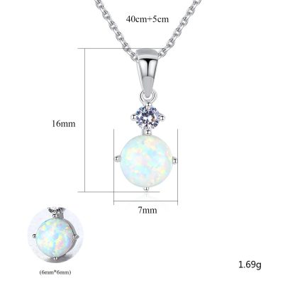 Simple Round Created Opal CZ 925 Sterling Silver Necklace