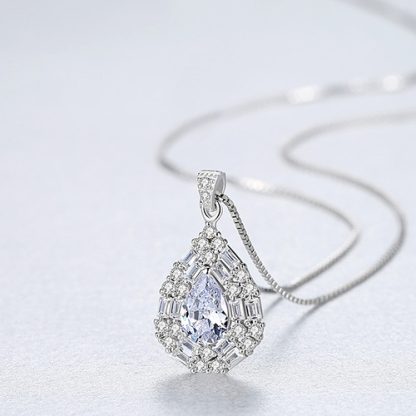 Beautiful CZ Waterdrop 925 Sterling Silver Necklace