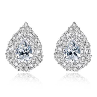 Beautiful CZ Waterdrop 925 Sterling Silver Studs Earrings