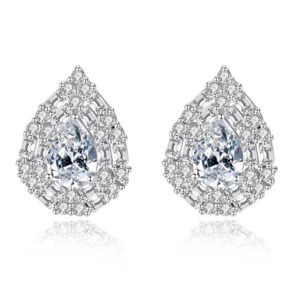 Beautiful CZ Waterdrop 925 Sterling Silver Studs Earrings