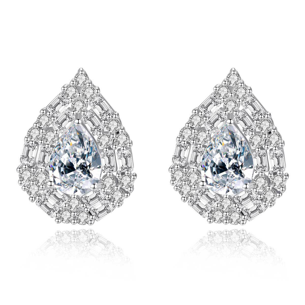 Beautiful CZ Waterdrop 925 Sterling Silver Studs Earrings