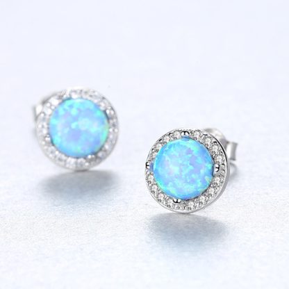Beautiful Round CZ Created Opal 925 Sterling Silver Studs Earrings