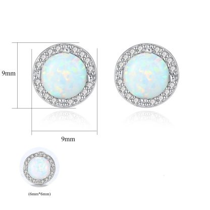 Beautiful Round CZ Created Opal 925 Sterling Silver Studs Earrings