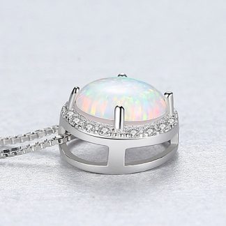 Simple Round CZ Created Opal 925 Sterling Silver Necklace