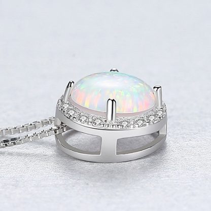 Simple Round CZ Created Opal 925 Sterling Silver Necklace