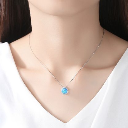 Simple Round CZ Created Opal 925 Sterling Silver Necklace