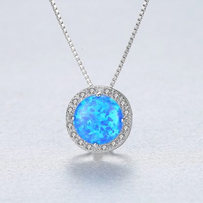 Simple Round CZ Created Opal 925 Sterling Silver Necklace