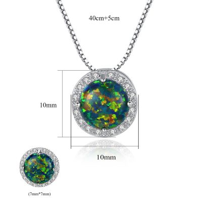 Simple Round CZ Created Opal 925 Sterling Silver Necklace