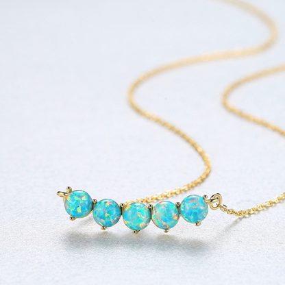 Classic Created Opal Beads 925 Sterling Silver Necklace