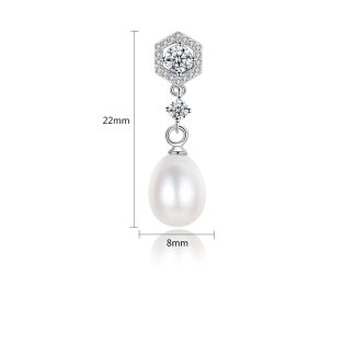 Elegant Natural Pearl CZ 925 Sterling Silver Dangling Earrings