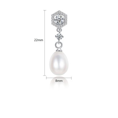 Elegant Natural Pearl CZ 925 Sterling Silver Dangling Earrings