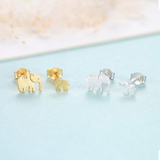 Cute Mother Child Elephant 925 Sterling Silver Brush Stud Earring