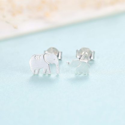 Cute Mother Child Elephant 925 Sterling Silver Brush Stud Earring