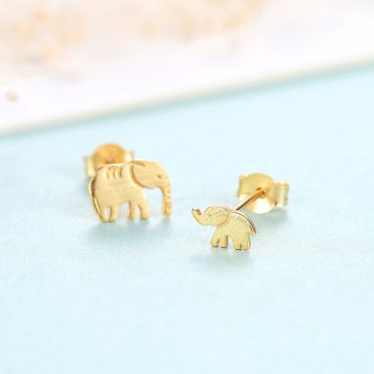 Cute Mother Child Elephant 925 Sterling Silver Brush Stud Earring