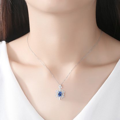 Elegant Oval Natural Treated Crystal Flower CZ 925 Sterling Silver Necklace