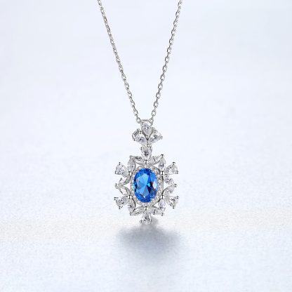 Elegant Oval Natural Treated Crystal Flower CZ 925 Sterling Silver Necklace