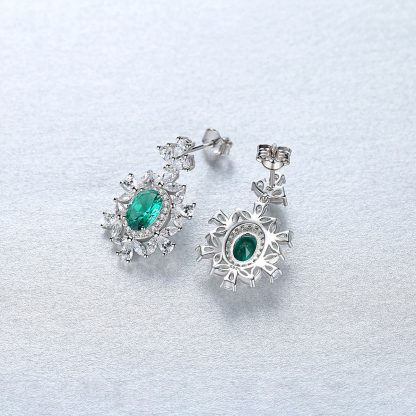 Modern Oval Flower 925 Sterling Silver Dangling Earrings