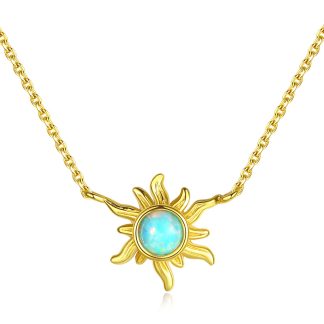Friend’s Created Opal Sunflower 925 Sterling Silver Necklace