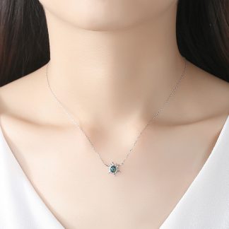 Friend’s Created Opal Sunflower 925 Sterling Silver Necklace