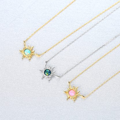 Friend's Created Opal Sunflower 925 Sterling Silver Necklace