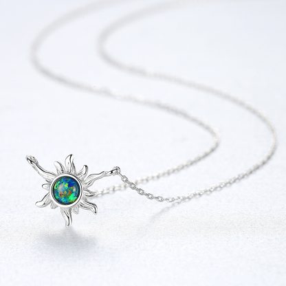 Friend's Created Opal Sunflower 925 Sterling Silver Necklace