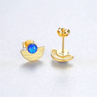 Semicircle Created Opal Round 925 Sterling Silver Stud Earrings