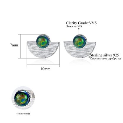 Semicircle Created Opal Round 925 Sterling Silver Stud Earrings