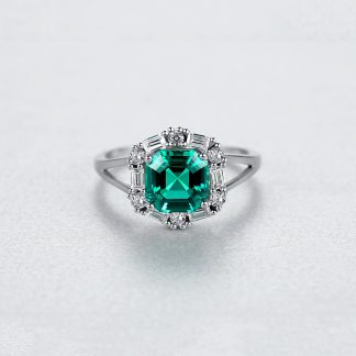 Elegant Green Radiant CZ 925 Sterling Silver Ring