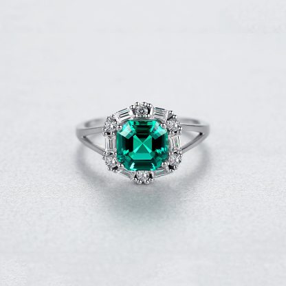 Elegant Green Radiant CZ 925 Sterling Silver Ring