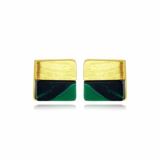 Geometry Square Created Malachite 925 Sterling Silver Stud Earrings
