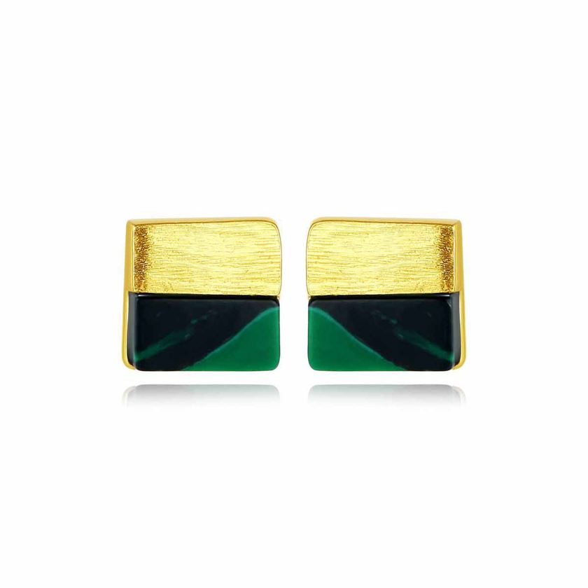 Geometry Square Created Malachite 925 Sterling Silver Stud Earrings