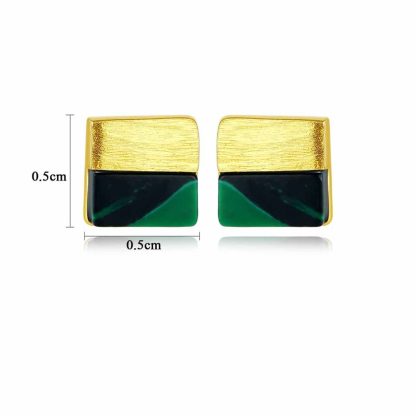 Geometry Square Created Malachite 925 Sterling Silver Stud Earrings