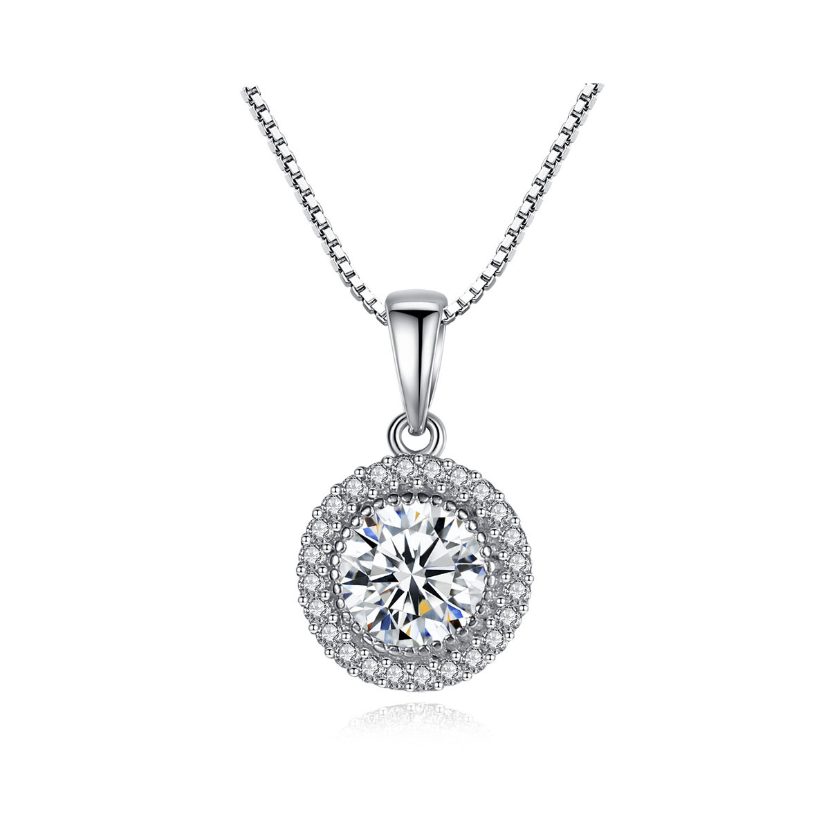 Women Micro Setting Round CZ 925 Sterling Silver Necklace