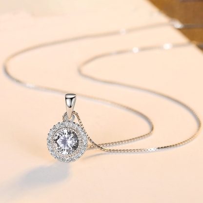 Women Micro Setting Round CZ 925 Sterling Silver Necklace