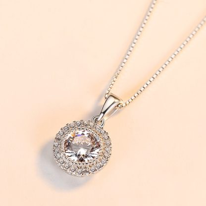 Women Micro Setting Round CZ 925 Sterling Silver Necklace
